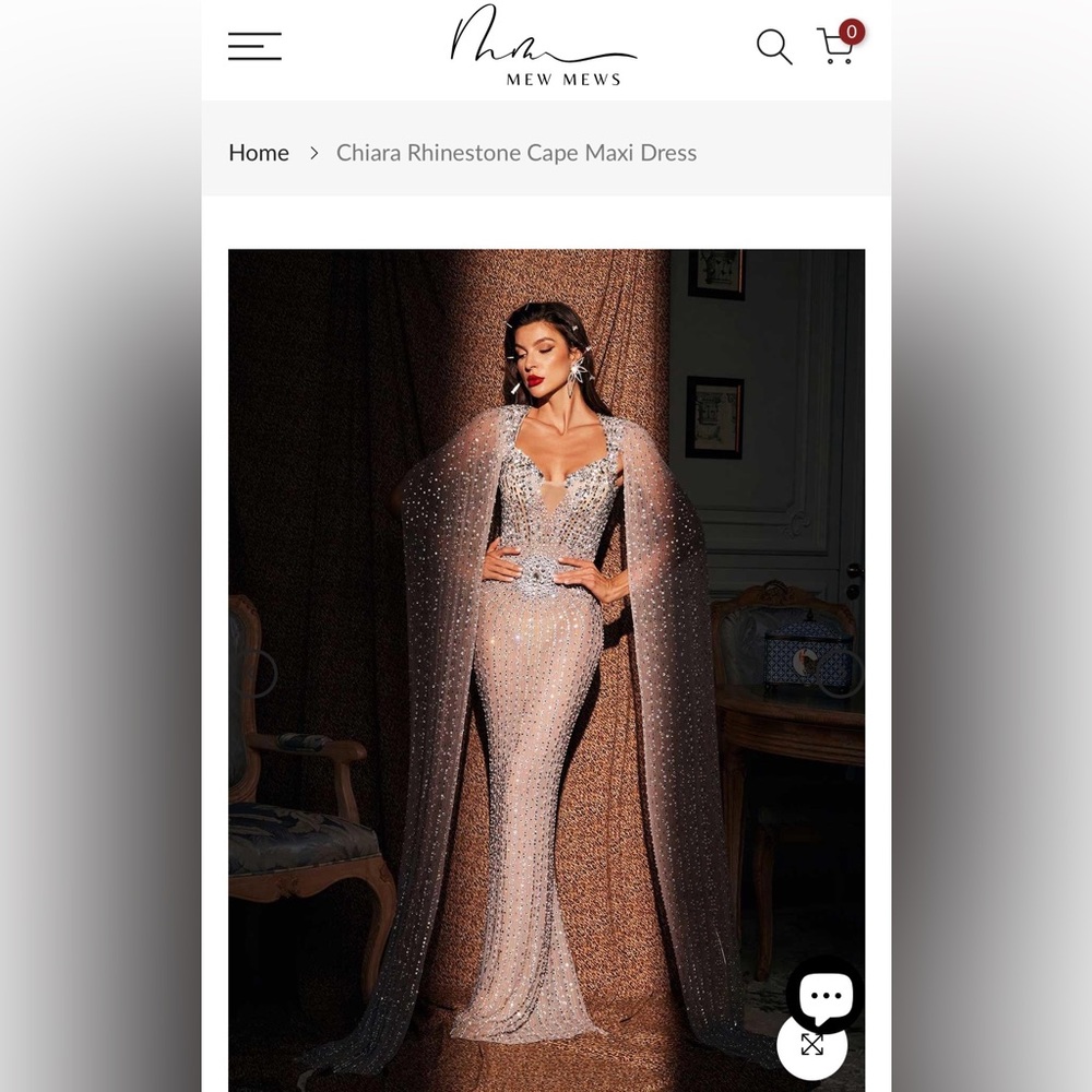 Mew Mews Chiara Rhinestone Cape Maxi Dress in Rose Gold